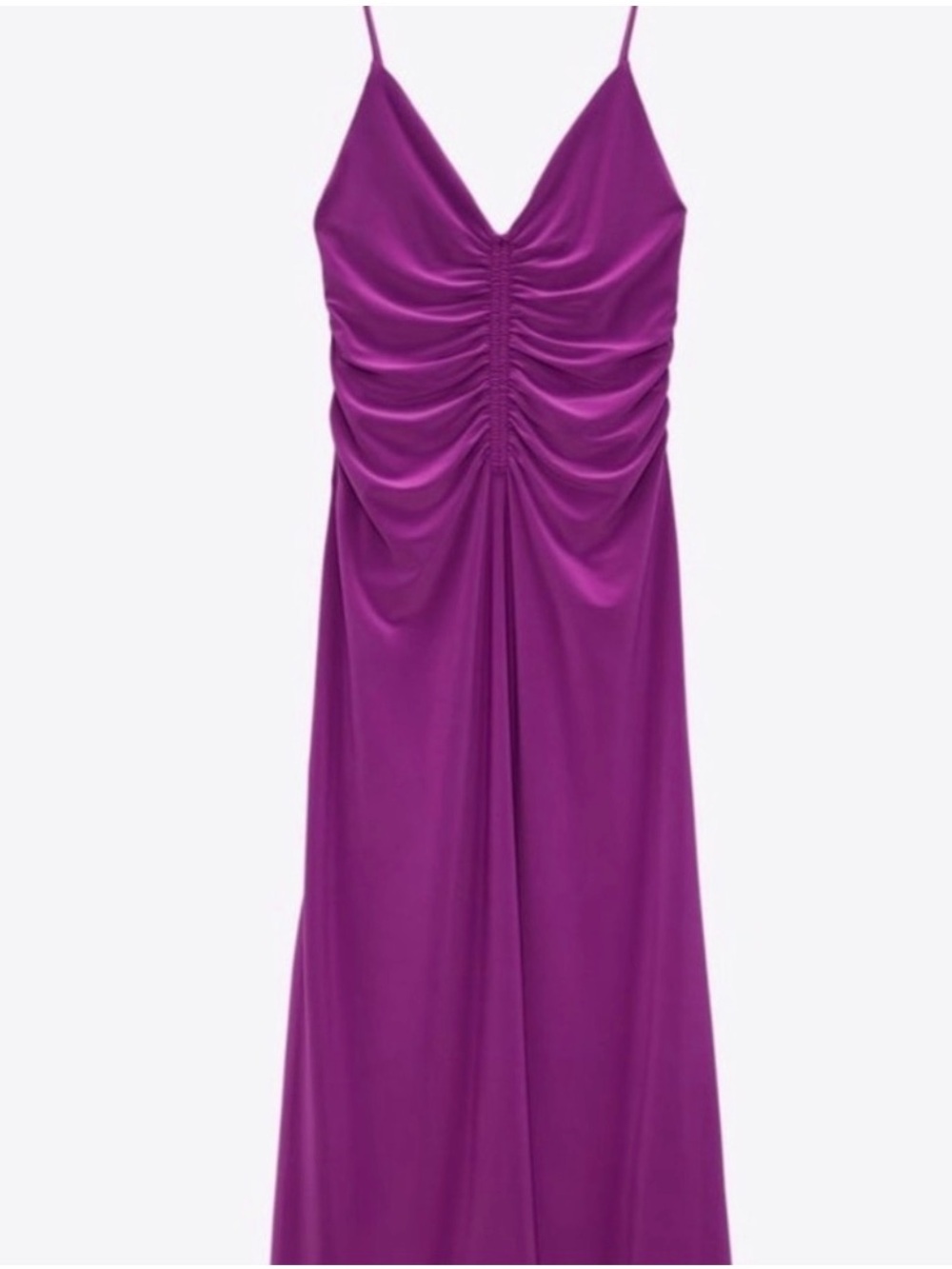 Zara Purple Ruched Slip Maxi / Midi Dress